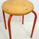 Pair of stools, red lacquered legs & wooden seat 1980s