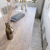 XL farmhouse table in solid oak, brutalist style, 20th century.