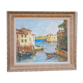 Saint Tropez framed oil on canvas signed CH Vaniscotte L 69 cm