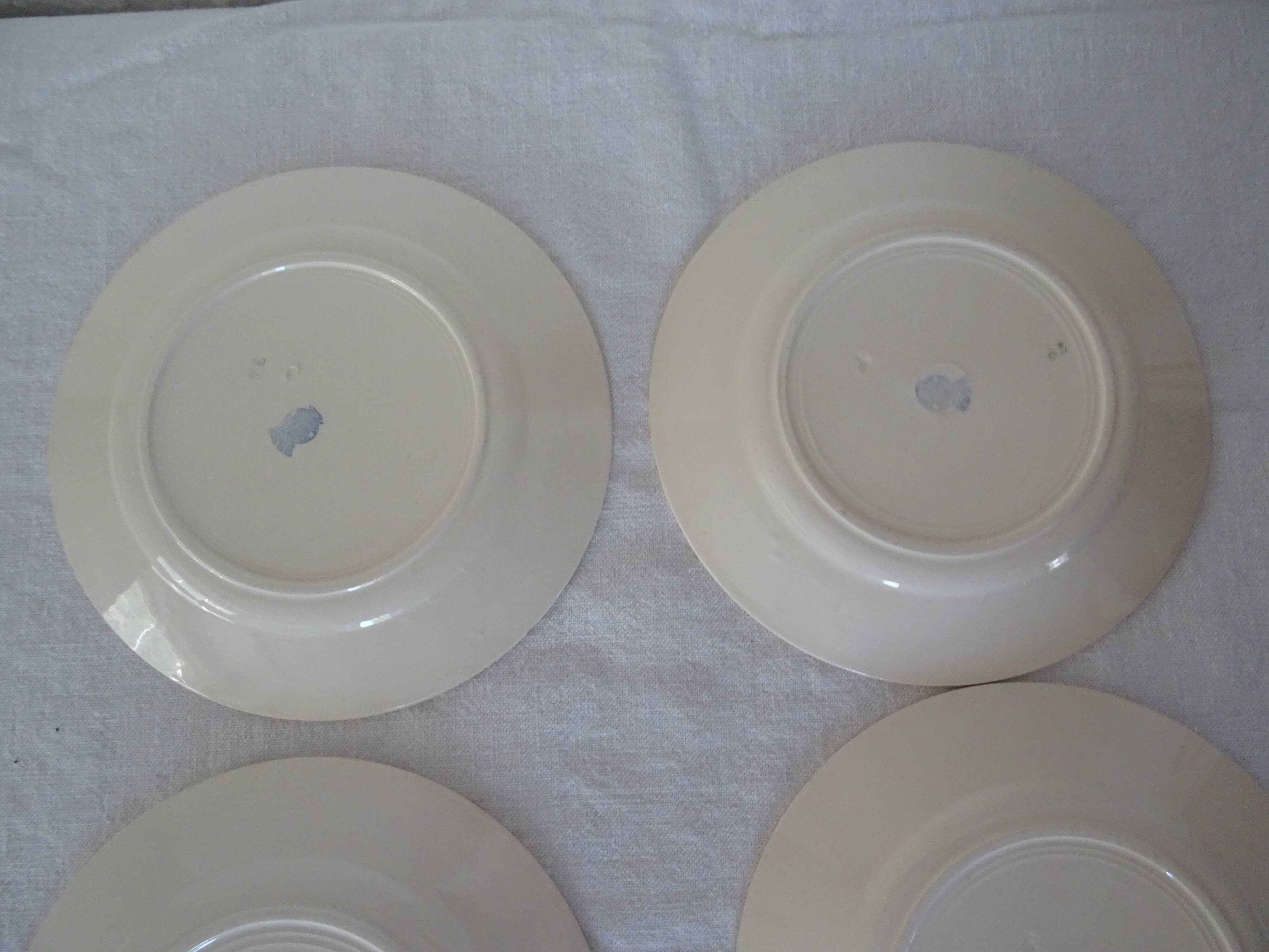 5 plates old faience Badonviller decoration flowers blue-red