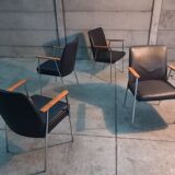 4 vintage design dining chairs in black leather mauser werke germany 1960s