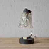 Small vintage bedside lamp in molded glass, chrome metal and steel - 1950s