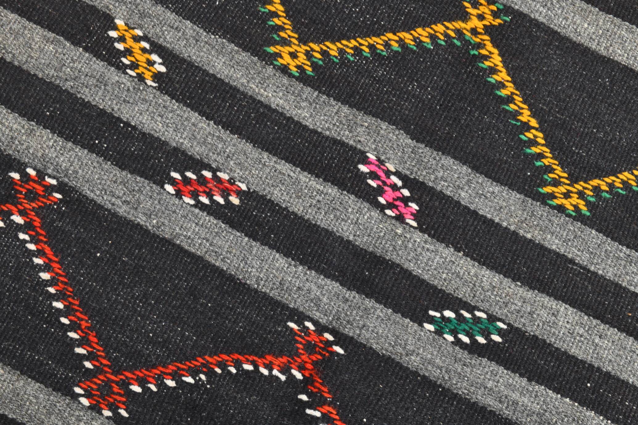 8x11 Gray & Black Striped Pattern Turkish Kilim Rug, 235x337Cm