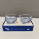Two candleholders in turquoise/tranparent glass from Danish Kastrup-Holmegaard glassworks 1965-72