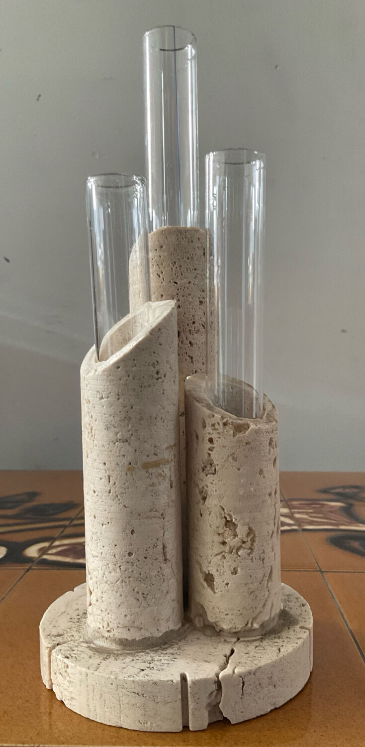 Vintage soliflore vase in travertine and glass