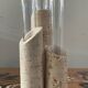 Vase soliflore vintage en travertin et verre