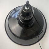 Ancienne suspension industrielle en email noir  40 cm