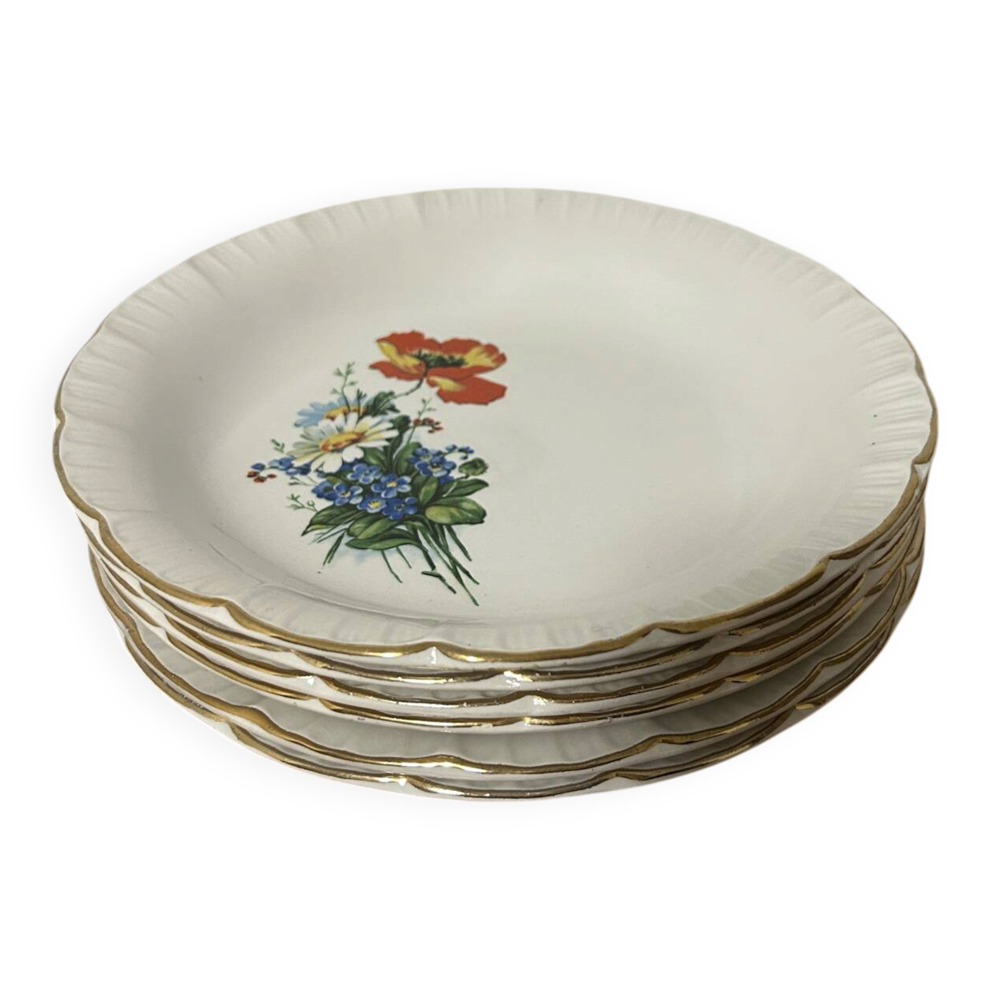 Set of 6 Antique Deep Plates Digoin & Sarreguemines - Model R