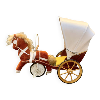 Tricycle vintage cheval Sulky en bois et peluche