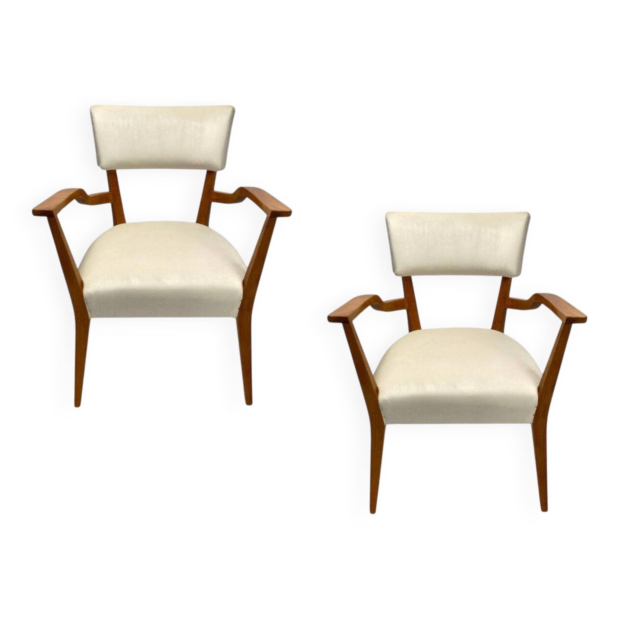 Paire de fauteuils organiques en velours et bois dans le style de Gio Ponti, années 50