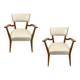 Paire de fauteuils organiques en velours et bois dans le style de Gio Ponti, années 50