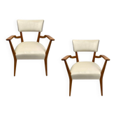 Paire de fauteuils organiques en velours et bois dans le style de Gio Ponti, années 50