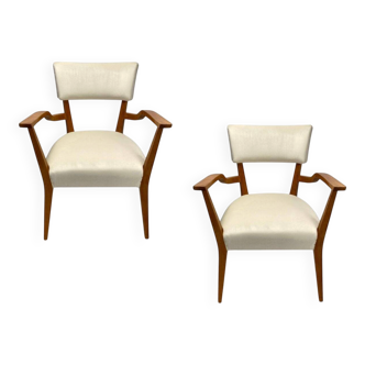 Set of Mid-Century Organic Armchairs in Velvet and Wood in the style of Gio Ponti Style, 1950s