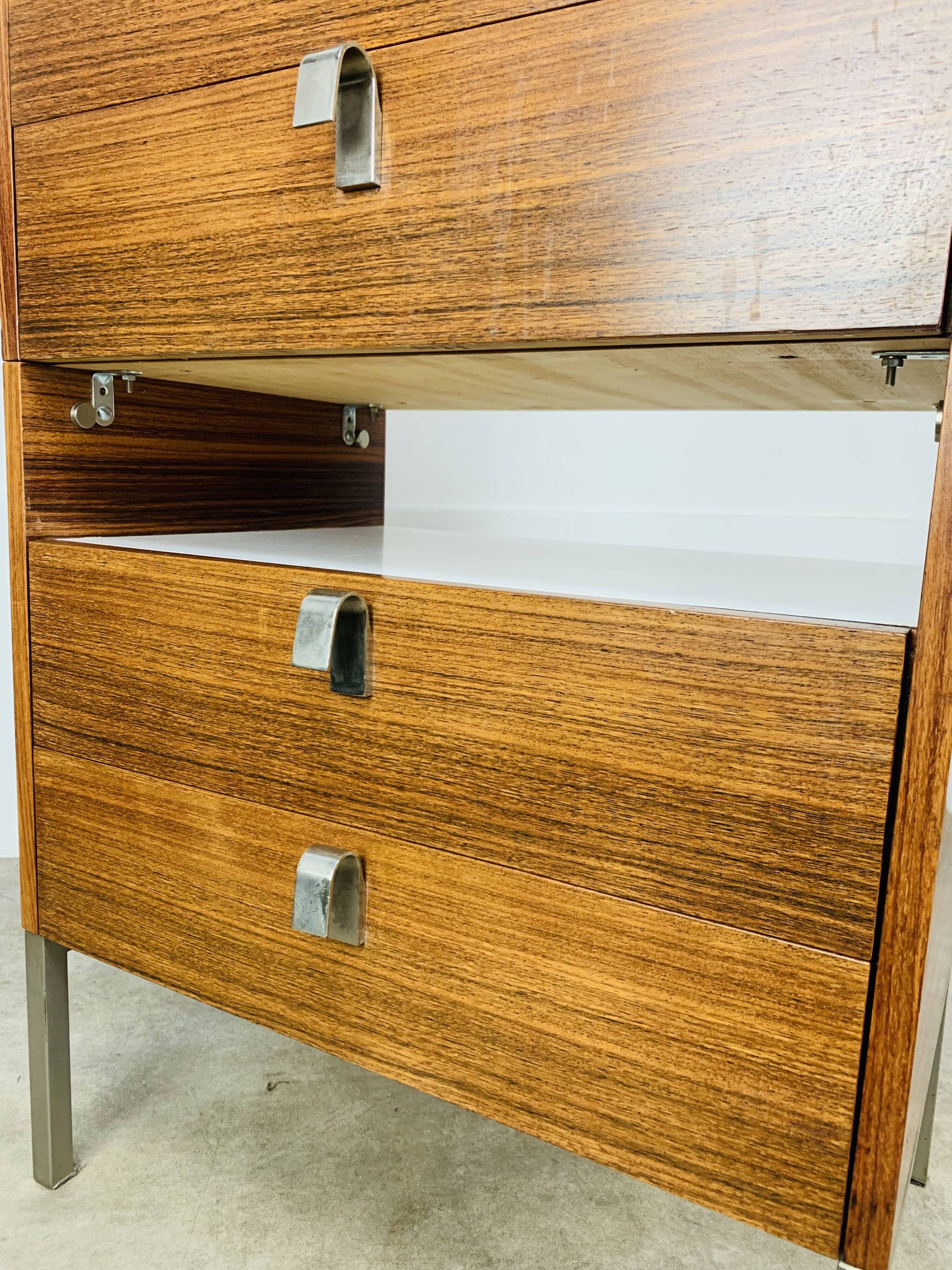 Rosewood and glass chest of drawers, 1960s, Scandinavian storage furniture.