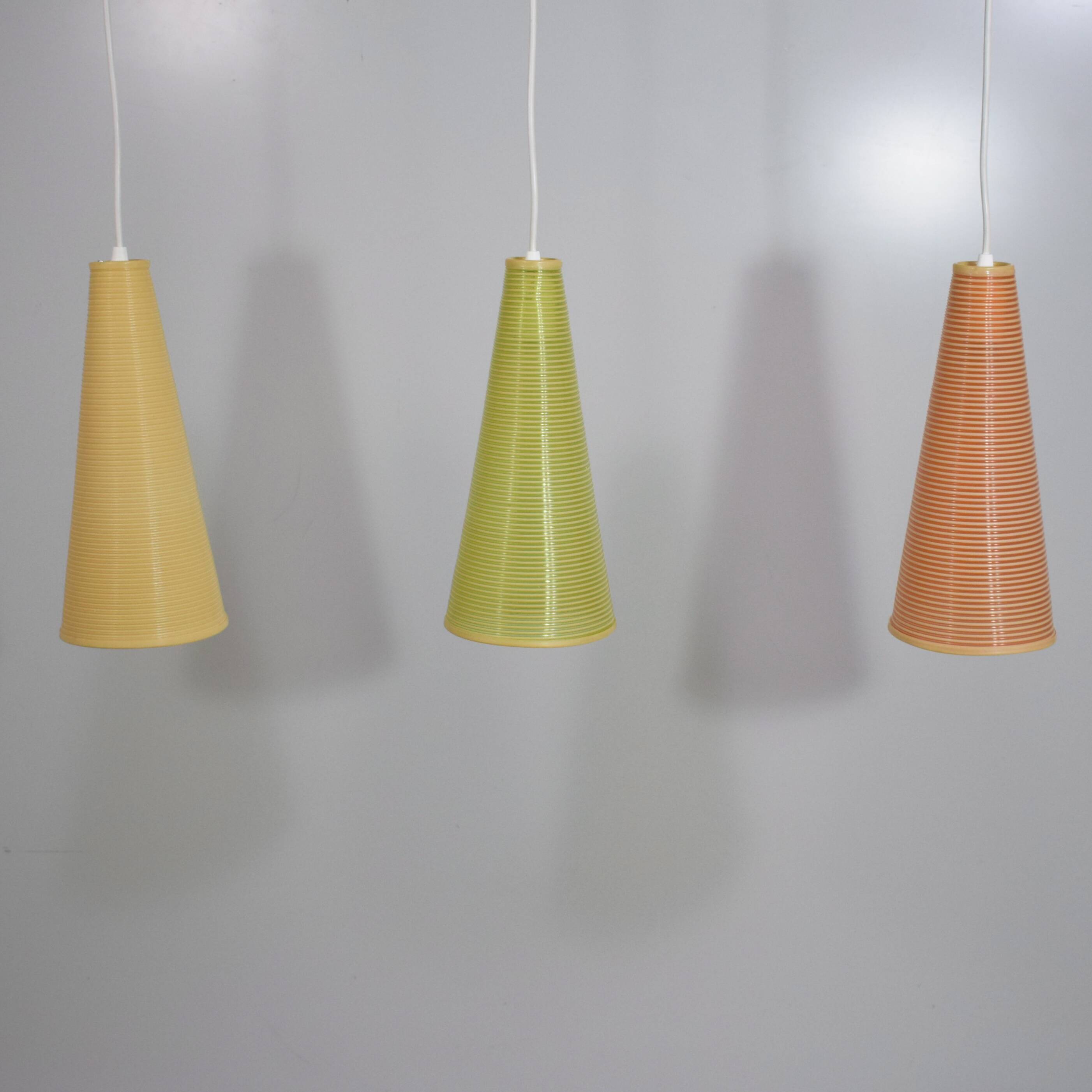 Set of 3 Rhodoid Rotaflex pendants, 1950