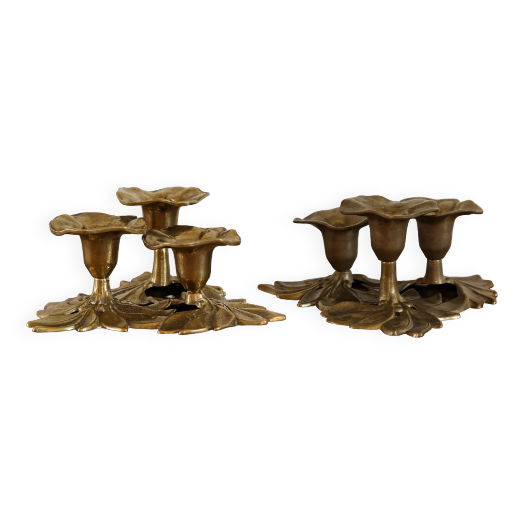 Pair of triple brass candle holders