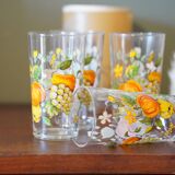 4 glasses, vintage syrup