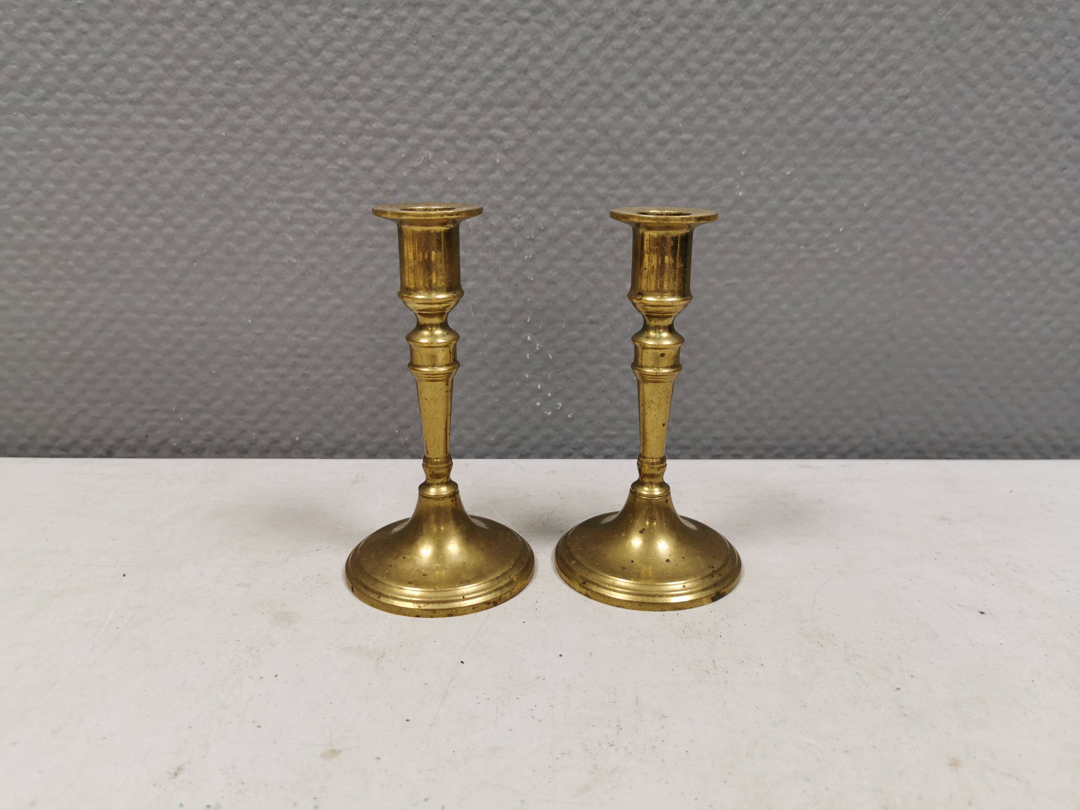 A set of vintage brass candlesticks. Denmark 1960-70s.