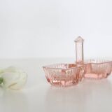 Servant salt pepper in pink glass, molded glass, vintage french, authentic
