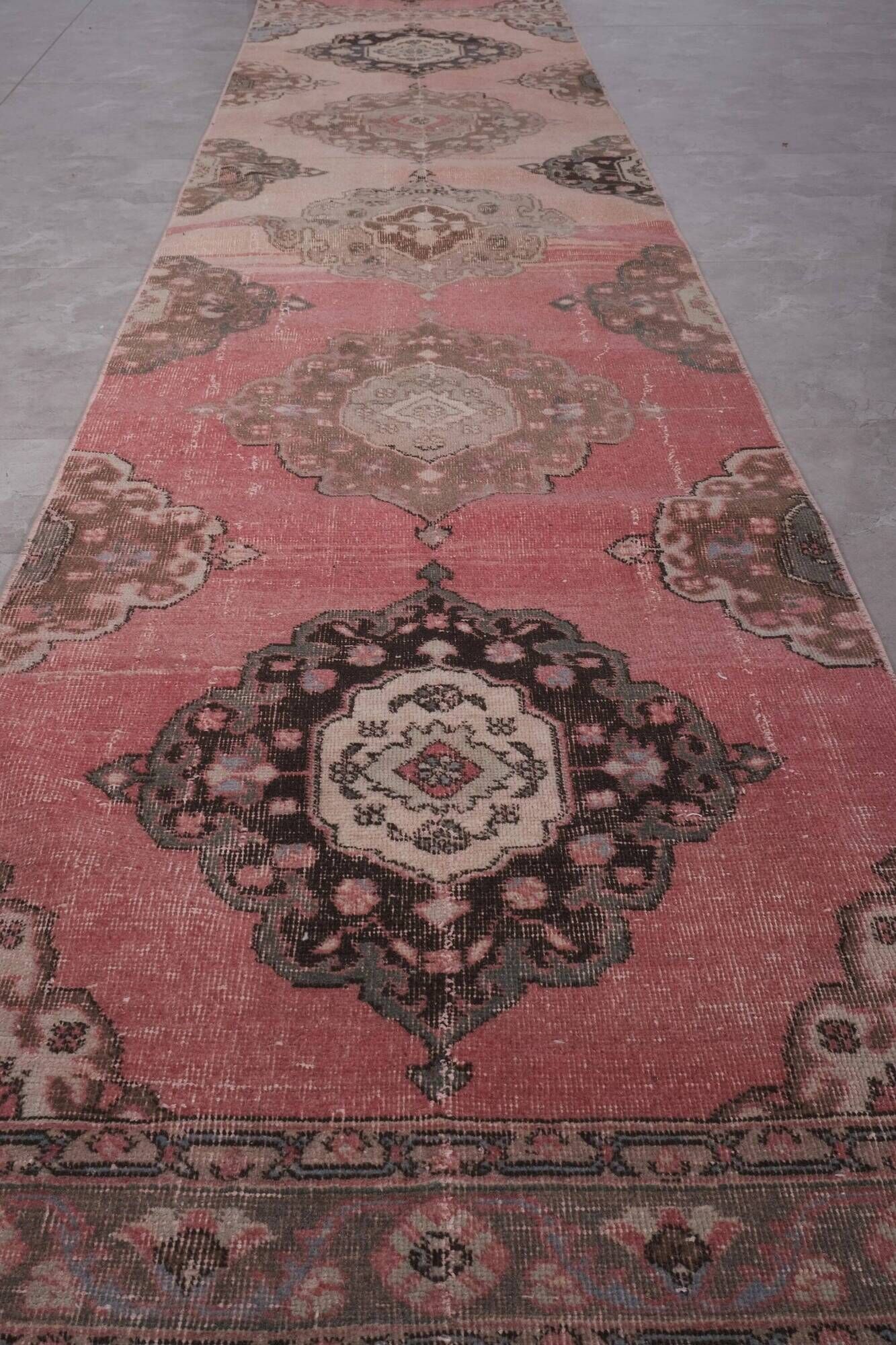 Vintage Turkish hallway rug 86x755 cm