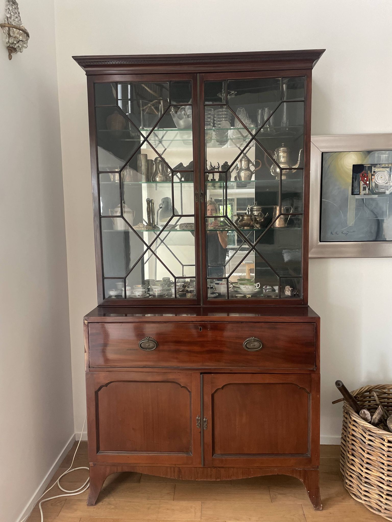 Library with English mahogany secretary.