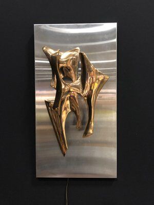 Sculptural bronze wall lamp by Fred Brouard, 1976