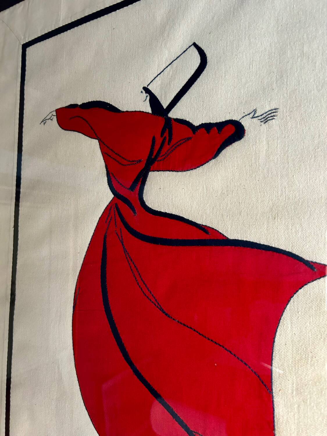 Contemporary Art Painting Signed 1992 Embroidered - Whirling Dervish - Framed