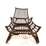 Manou rattan lounge chair in pagoda style with ottoman