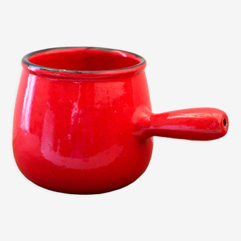 Casserole vintage en céramique émaillée rouge vif