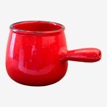 Vintage bright red glazed ceramic pan