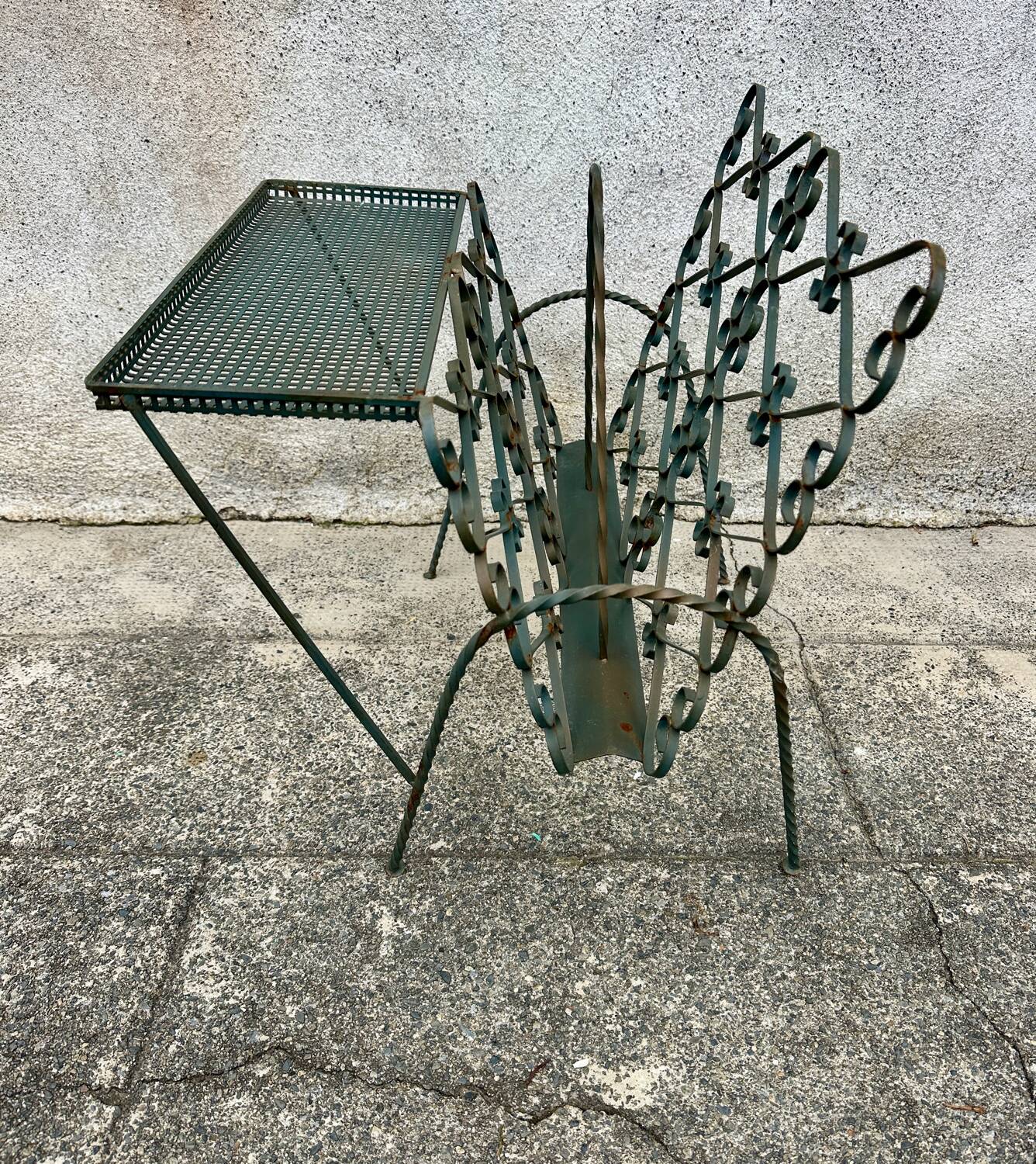 Vintage wrought iron magazine rack, Matego.