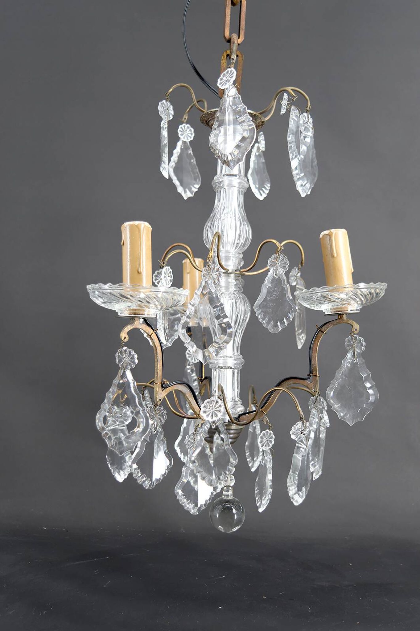 Chandelier, bronze/Baccarat crystal, 3 lights, Louis XV style, Fr, 1900