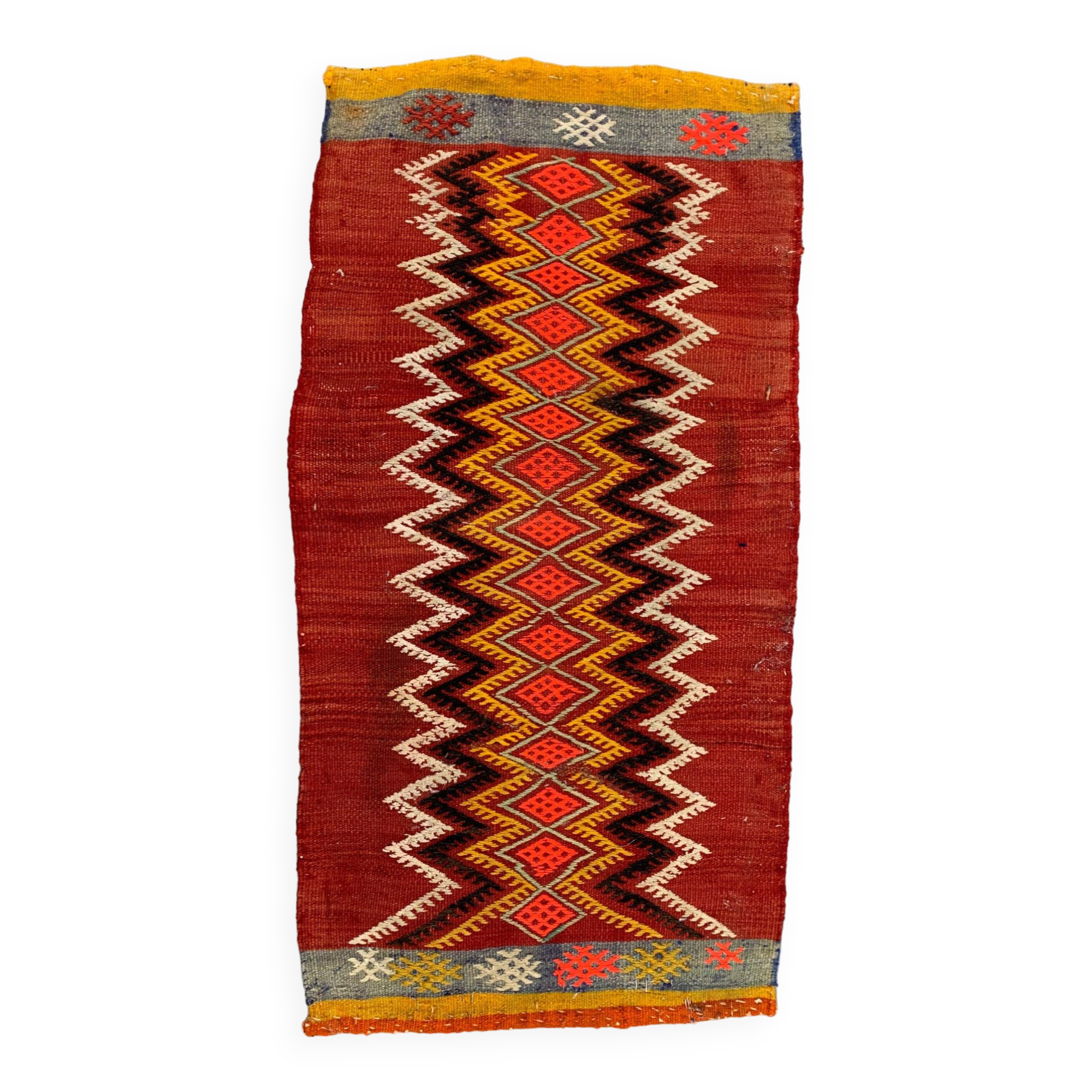 Vintage Turkish Mini Kilim 97x50 cm wool small Kelim Runner, shabby Chic