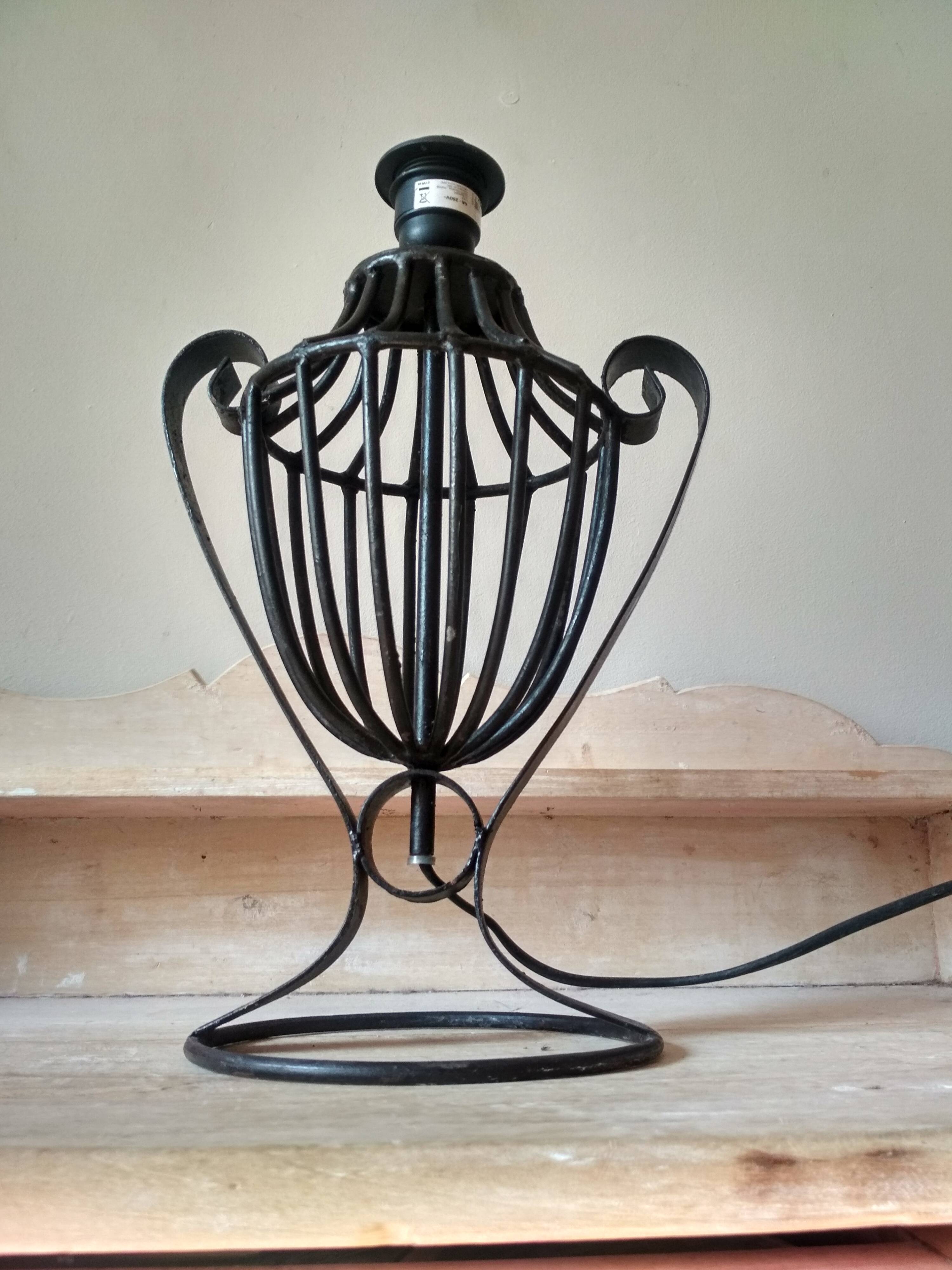Wrought iron lamp base - black metal urn lamp - cage lamp | Selency