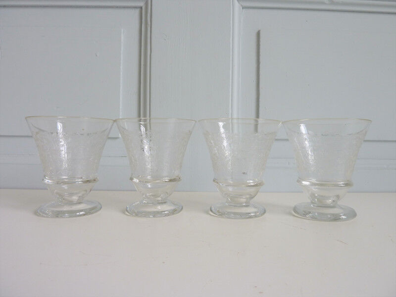 9 old glasses engraved with leaf decoration