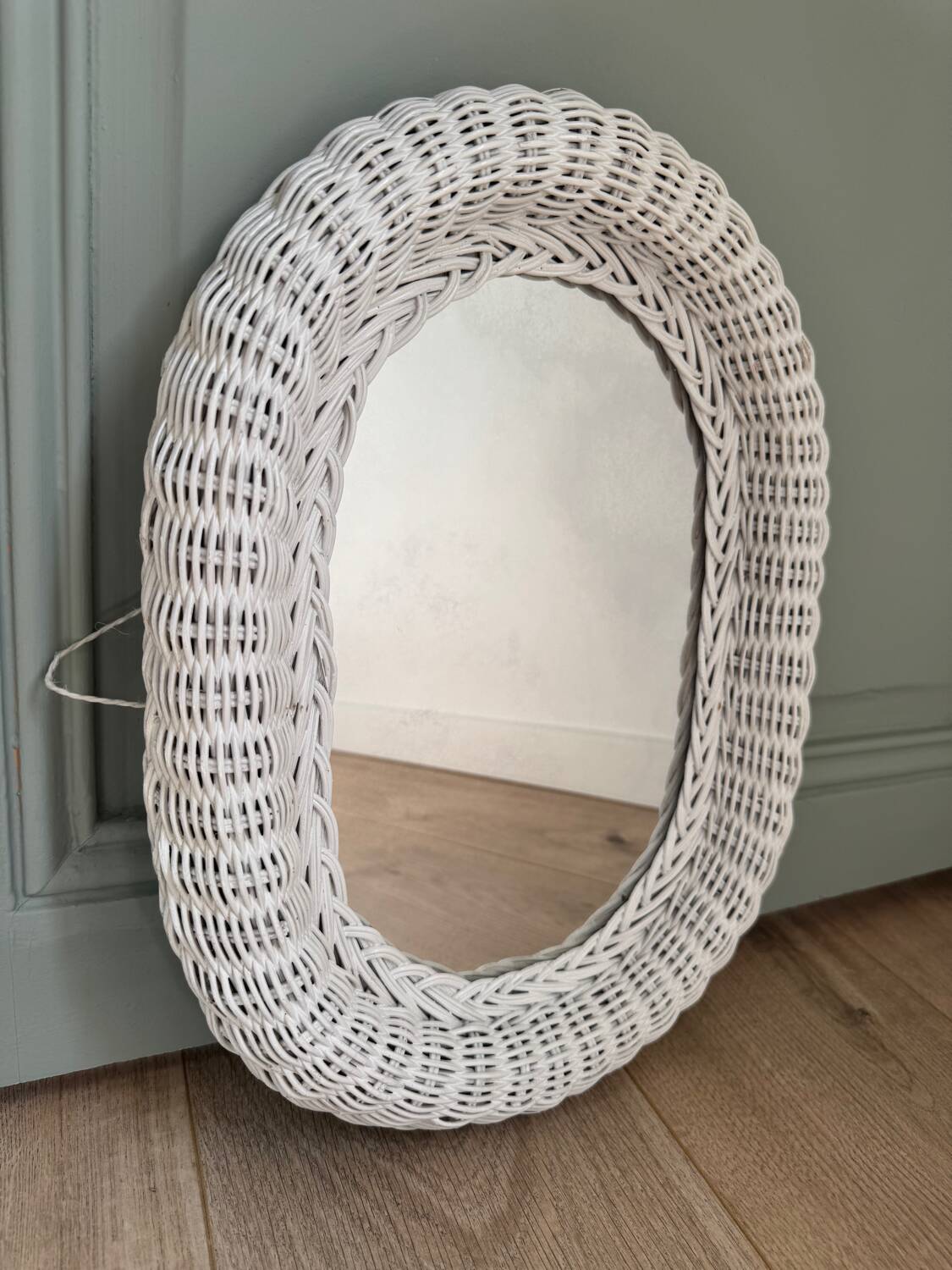 White rattan mirror