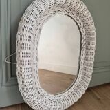 White rattan mirror