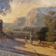Oil on canvas "Animated landscape" wooden frame and gilded stucco 19th century