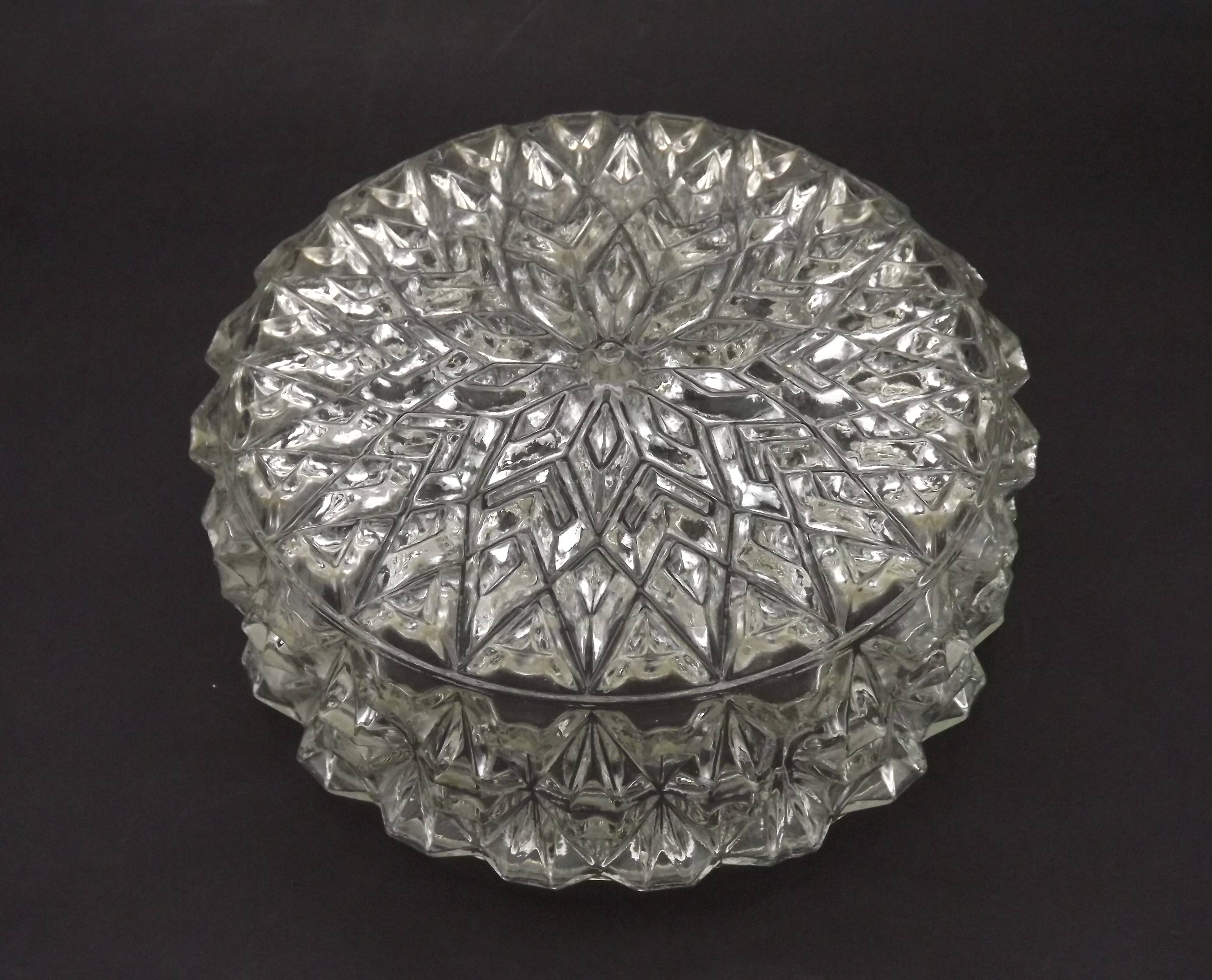 French Mid-Century Round Clear Cut Glass Ceiling Light Replacement Shade
