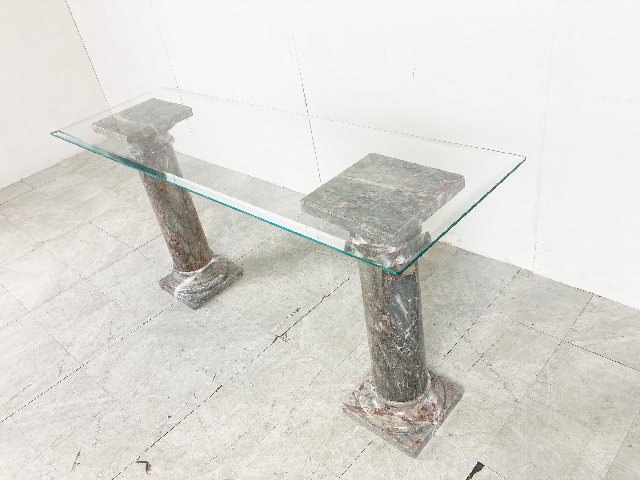 Vintage marble column console table Italy, 1960s