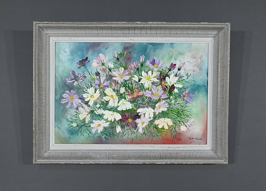 Oil on Panel “Wild Flowers” by I. Kitter Ferrus – Mid 20th Century