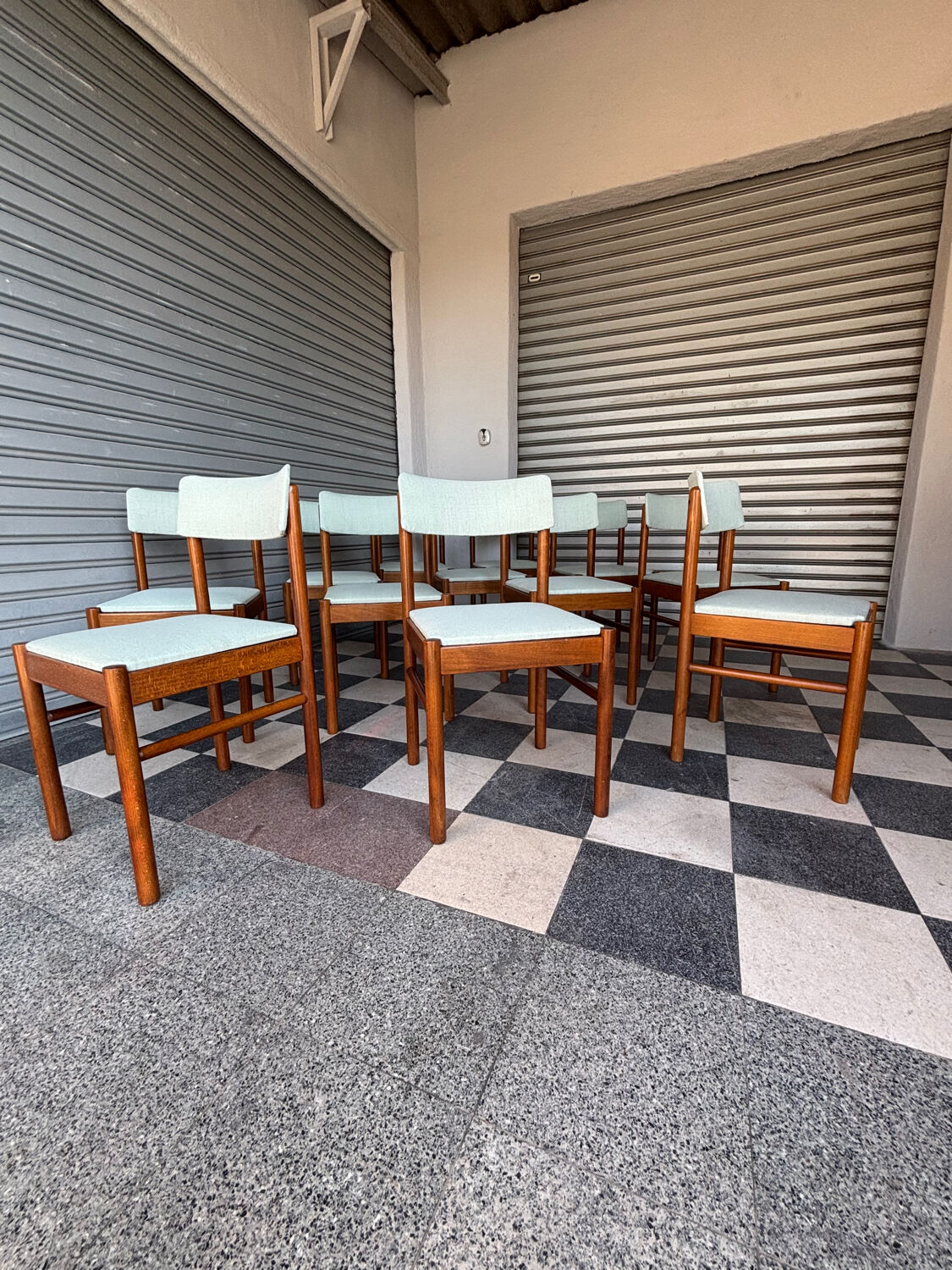 Set of 10 Baumann chairs in aqua green