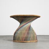 Polychrome wicker pedestal table, circa 1970