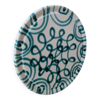 Vintage Gmundner Keramik Green Flamed Flat Plate – Austrian Hand Painted