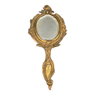 Bronze Hand Front XIXth Style Louis XV Beveled Mirror