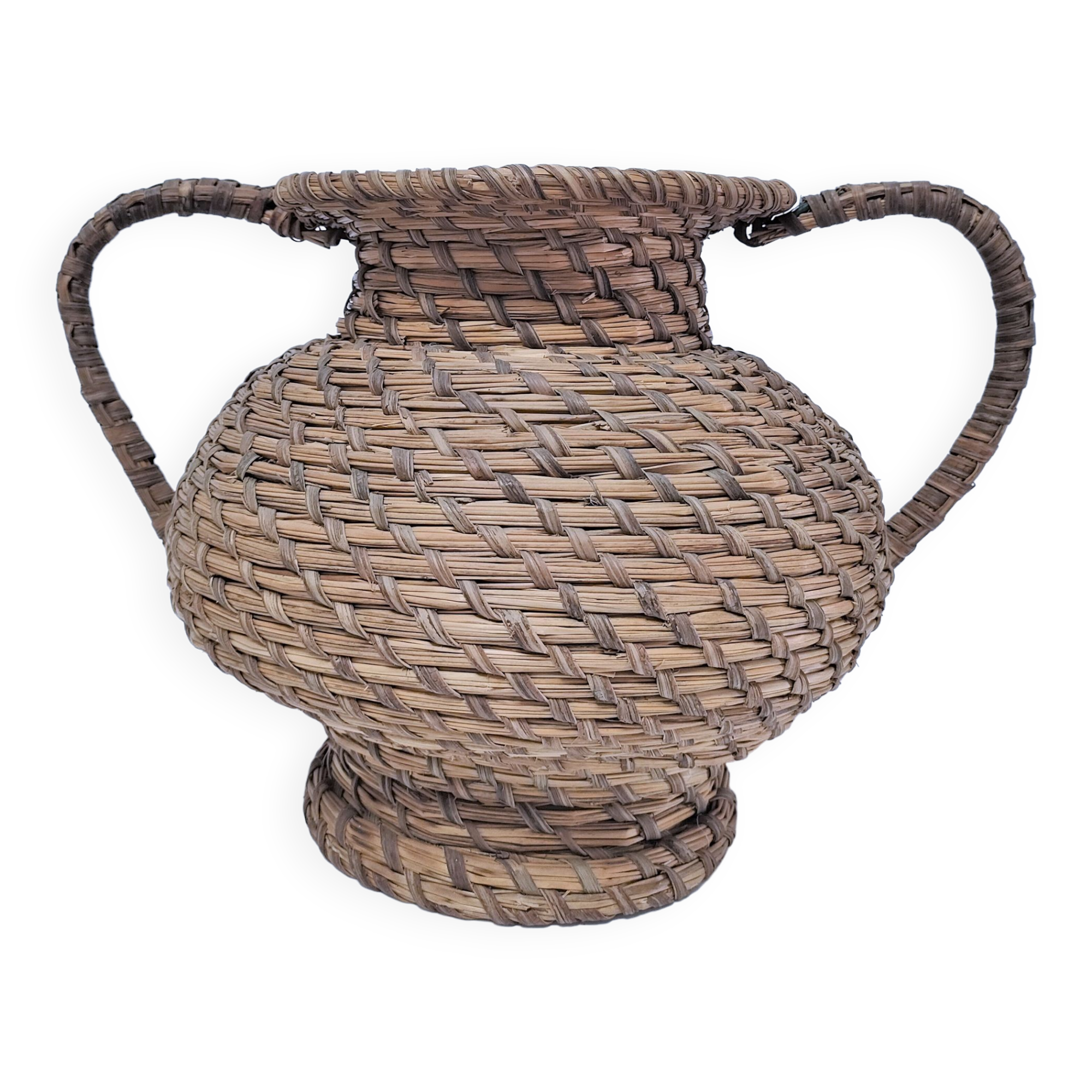 Vase in straw and plant fibers French folk art mid-twentieth century