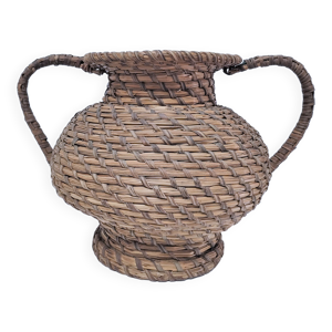 Vase en paille et fibres - art