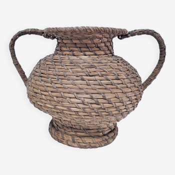 Vase in straw and plant fibers French folk art mid-twentieth century