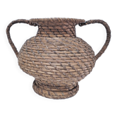 Vase en paille et fibres végétales art populaire français milieu XXème