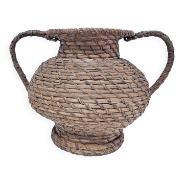Vase in straw and plant fibers French folk art mid-twentieth century